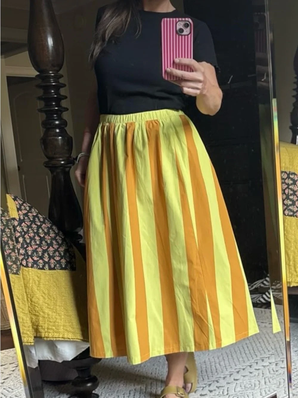 Striped flowy midi A line boho chic beach skirt  small